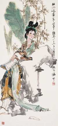 颜梅华 己未(1979年)作 蕉荫读书图 片